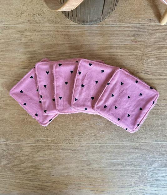Lot de 5 lingettes lavables - Coloris Coeur rose