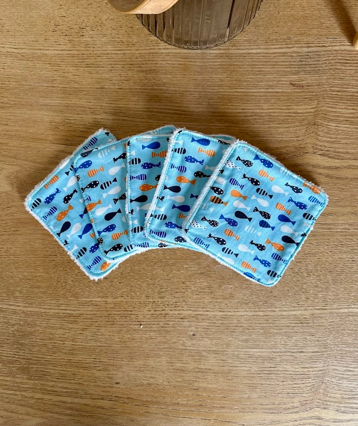 Lot de 5 lingettes lavables - Coloris Poisson