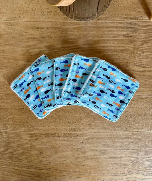 Lot de 5 lingettes lavables - Coloris Poisson