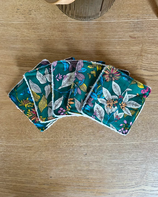 Lot de 5 lingettes lavables - Coloris Fleur vert