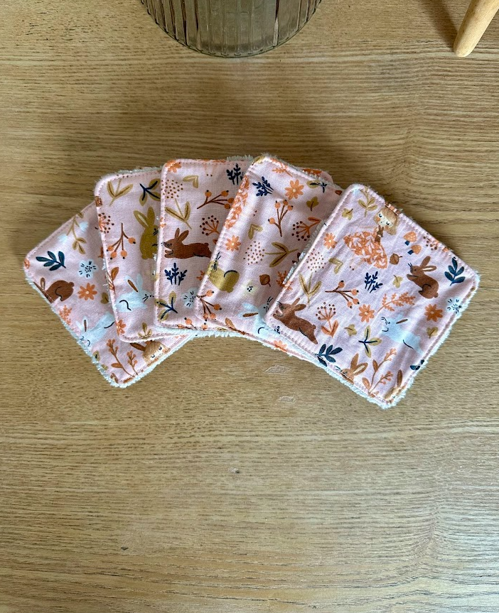 Lot de 5 lingettes lavables - Coloris Lapin rose