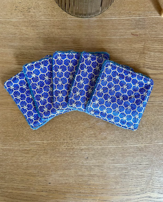 Lot de 5 lingettes lavables - Coloris Bleu géométrique