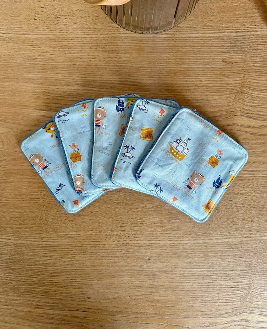 Lot de 5 lingettes lavables - Coloris Pirate bleu
