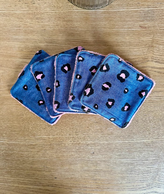 Lot de 5 lingettes lavables - Coloris Léopard rose