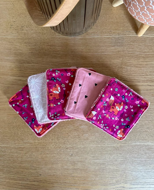 Lot de 5 lingettes lavables - Coloris Renard Rose Mixés