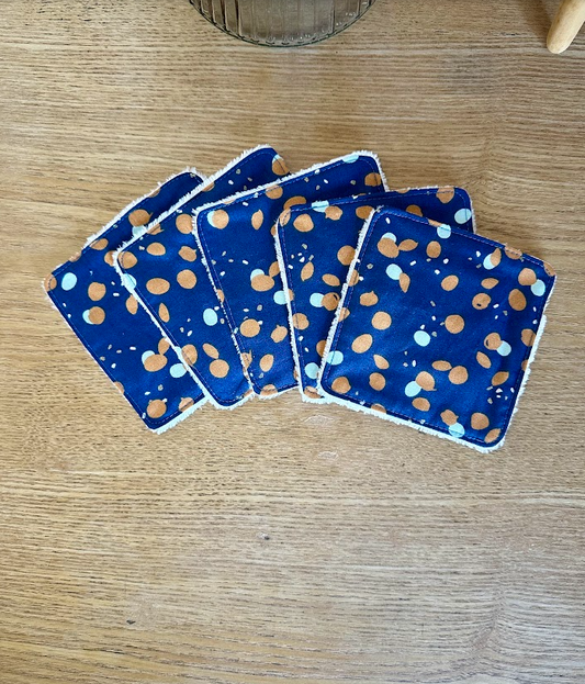 Lot de 5 lingettes lavables - Coloris Pois bleu