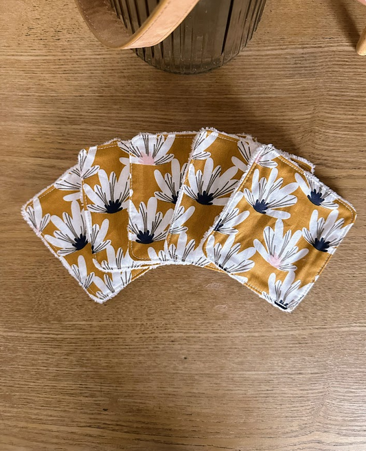 Lot de 5 lingettes lavables - Coloris Fleur Moutarde