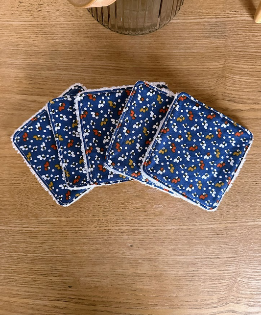 Lot de 5 lingettes lavables - Coloris Fleur bleu