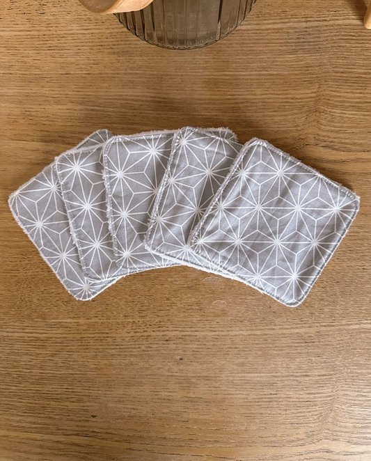 Lot de 5 lingettes lavables - Coloris Gris géométrique