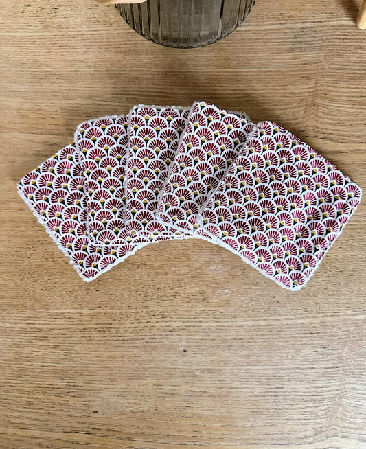 Lot de 5 lingettes lavables - Coloris Eventail Bordeau