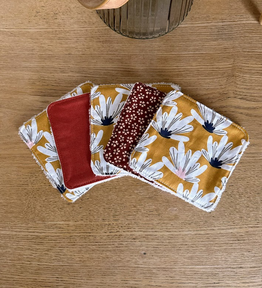 Lot de 5 lingettes lavables - Coloris Fleur moutarde Mixés