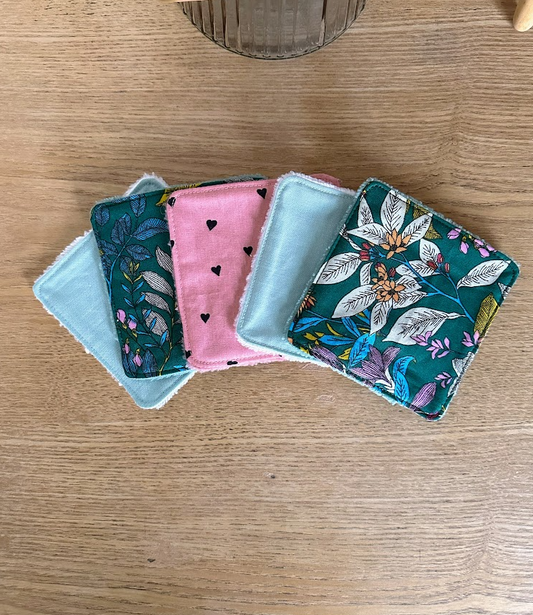 Lot de 5 lingettes lavables - Coloris Fleur Vert Mixés