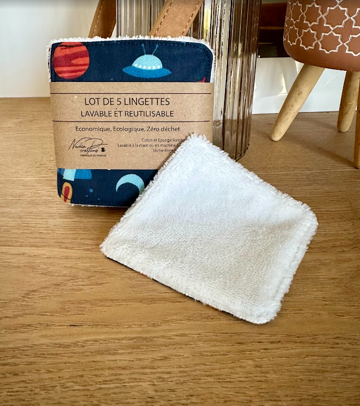 Lot de 5 lingettes lavables - Coloris Espace