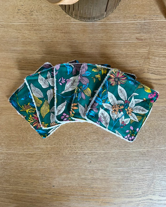 Lot de 5 lingettes lavables - Coloris Fleur vert