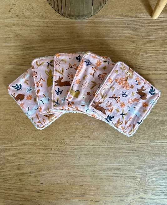 Lot de 5 lingettes lavables - Coloris Lapin rose