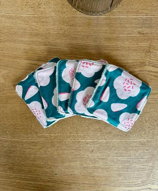 Lot de 5 lingettes lavables - Coloris Grosse Fleur rose
