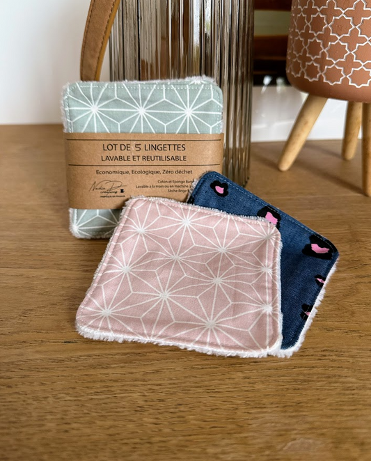 Lot de 5 lingettes lavables - Coloris Géométrique Mixés