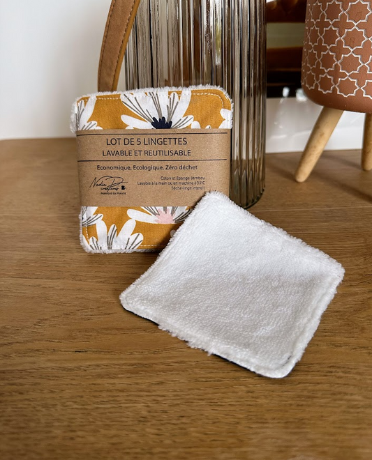 Lot de 5 lingettes lavables - Coloris Fleur Moutarde