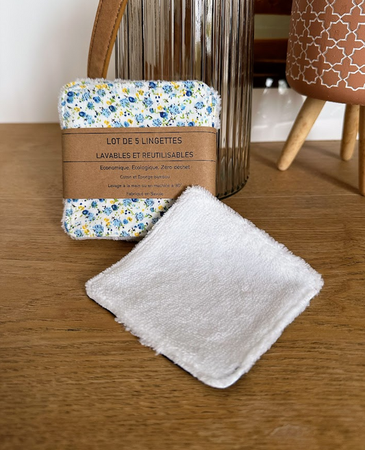 Lot de 5 lingettes lavables - Coloris Petite fleur