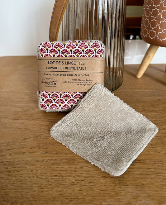 Lot de 5 lingettes lavables - Coloris Eventail Bordeau
