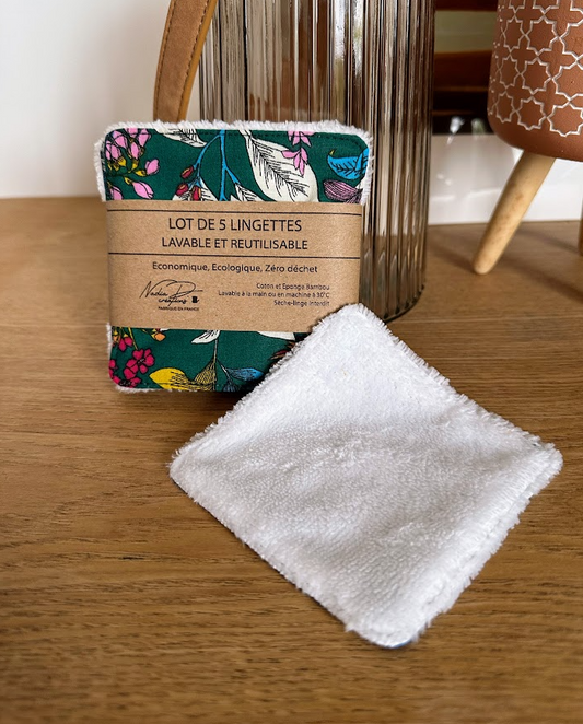 Lot de 5 lingettes lavables - Coloris Fleur vert