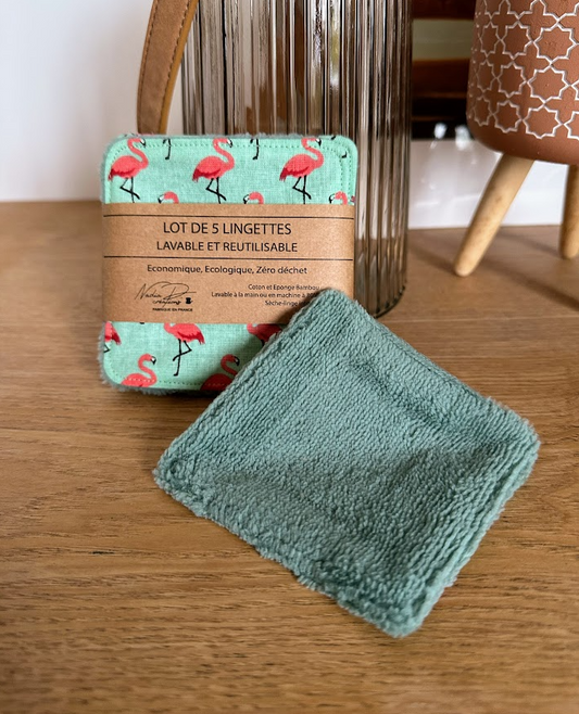 Lot de 5 lingettes lavables - Coloris Flamant rose