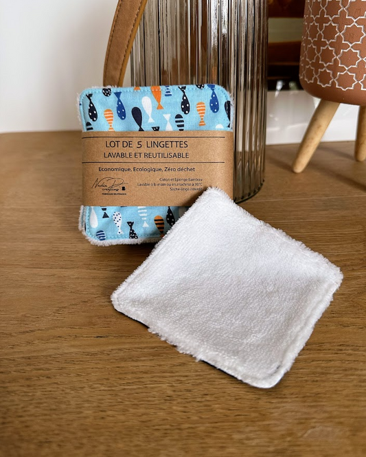 Lot de 5 lingettes lavables - Coloris Poisson