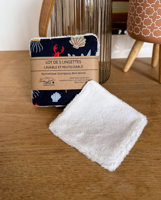 Lot de 5 lingettes lavables - Coloris Océan Mixés