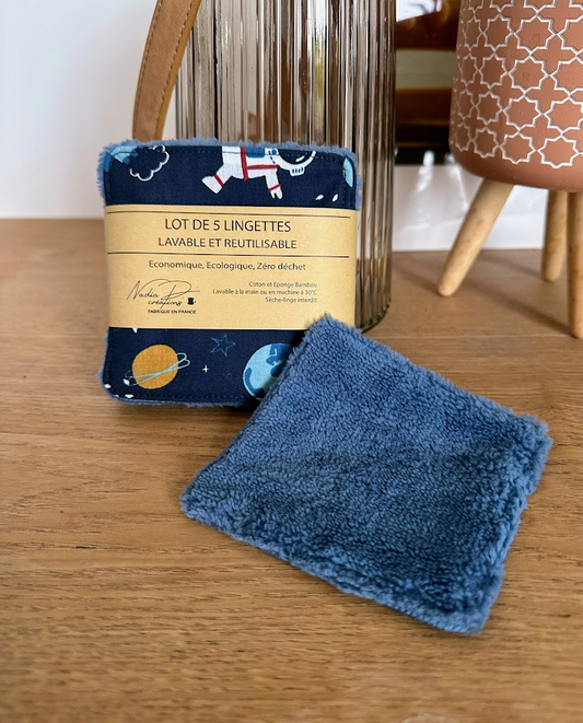 Lot de 5 lingettes lavables - Coloris Espace