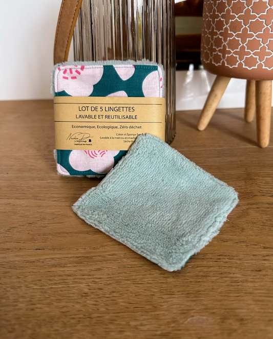 Lot de 5 lingettes lavables - Coloris Grosse Fleur rose