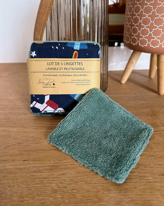 Lot de 5 lingettes lavables - Coloris Espace