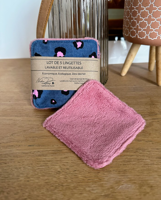 Lot de 5 lingettes lavables - Coloris Léopard rose