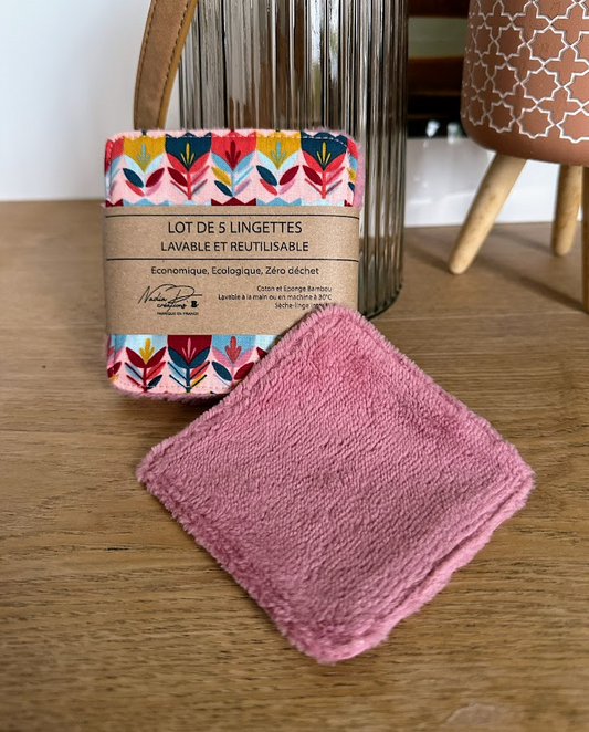 Lot de 5 lingettes lavables - Coloris Fleur Mixés