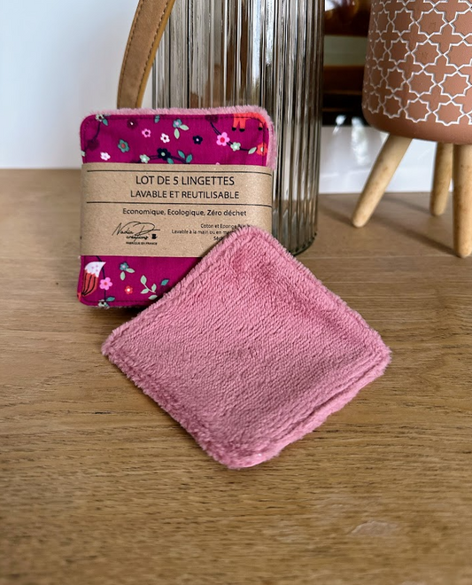 Lot de 5 lingettes lavables - Coloris Renard Rose Mixés