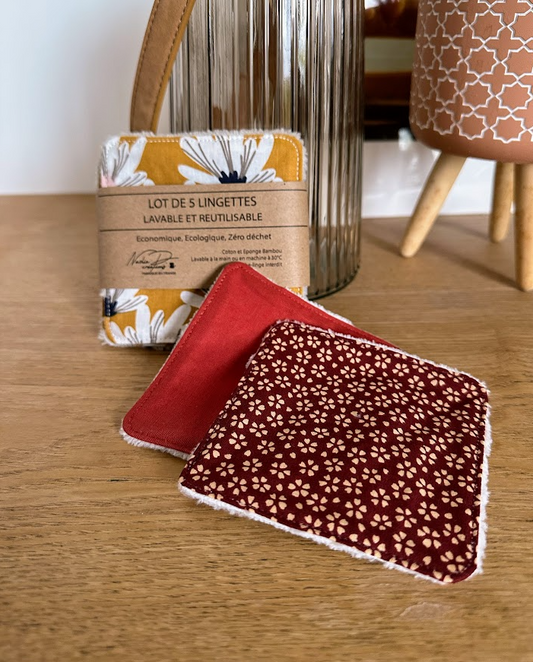 Lot de 5 lingettes lavables - Coloris Fleur moutarde Mixés