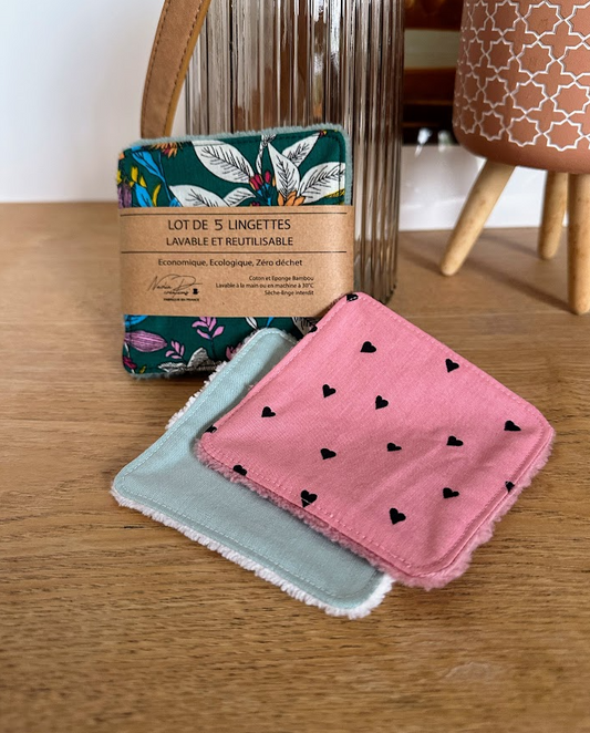 Lot de 5 lingettes lavables - Coloris Fleur Vert Mixés