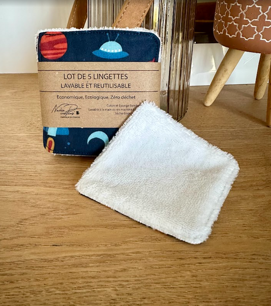 Lot de 5 lingettes lavables - Coloris Espace